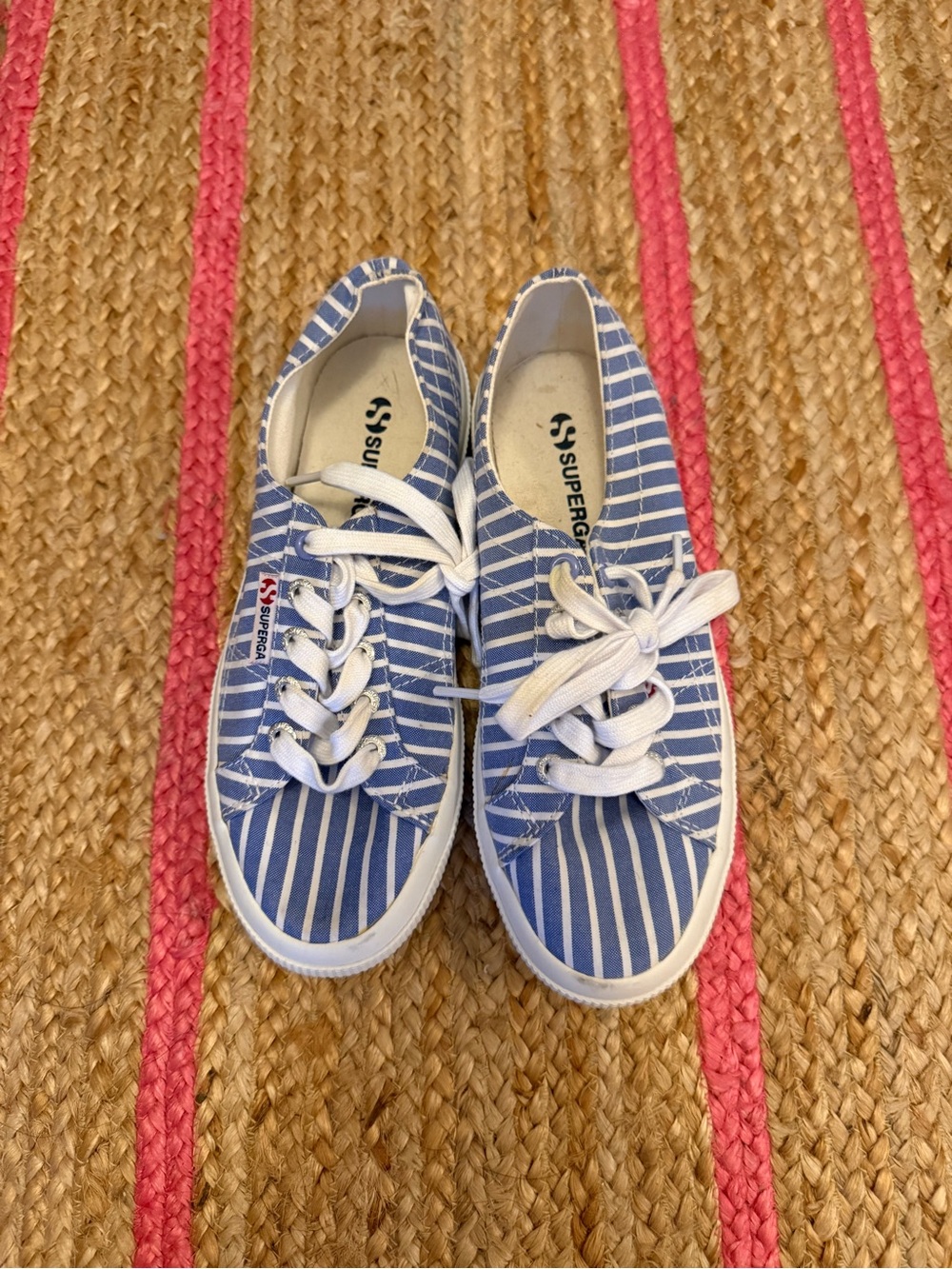 Superga Blue and White Striped Canvas Sneakers